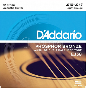 Струны Комплект струн EJ38 Phosphor Bronze для акустической 12-струнной гитары, Light, 10-47 
