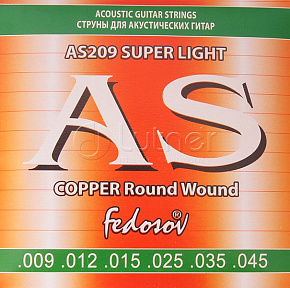 Струны Комплект струн AS209 Copper Round Wound для акустической гитары, медь, 09-45 