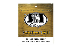 Струны для акустической гитары SIT GB1048, Golden Bronze Extra Light 80/20, 10-48																			