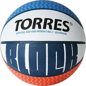Мяч баск. "TORRES Block" арт.B02077 р.7, резина, нейлон, корд, бут.камера, бело-сине-красный 