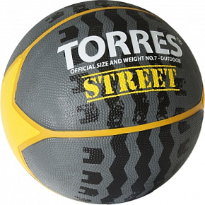 Мяч баск. "TORRES Street" арт.В02417 р.7, резина, нейлон, корд.бут.кам . серо-желто-белый 