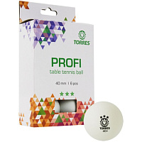 Мяч для наст.тенниса "TORRES Profi 3*" арт.ТТ21012, диам.40мм, уп.6шт. белый