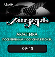 Комплект струн для акустической гитары ASw09, посереб. фосф.бронза, опл. 3-й стр. 9-45