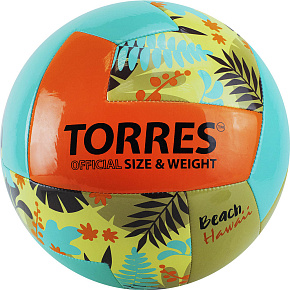Мяч вол. пляжный TORRES Hawaii"  V32075B р.5 синт. кожа (TПУ)  маш.сшивка. бирюзово-оранж 